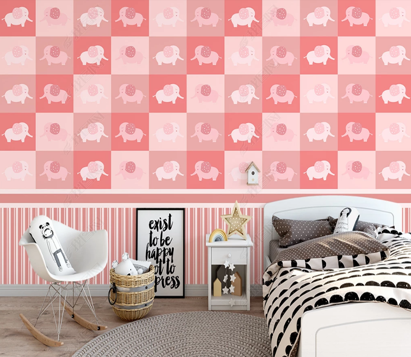 3D Cartoon Elephant Animal Pink Tile Background Wall Mural Wallpaper Lxl