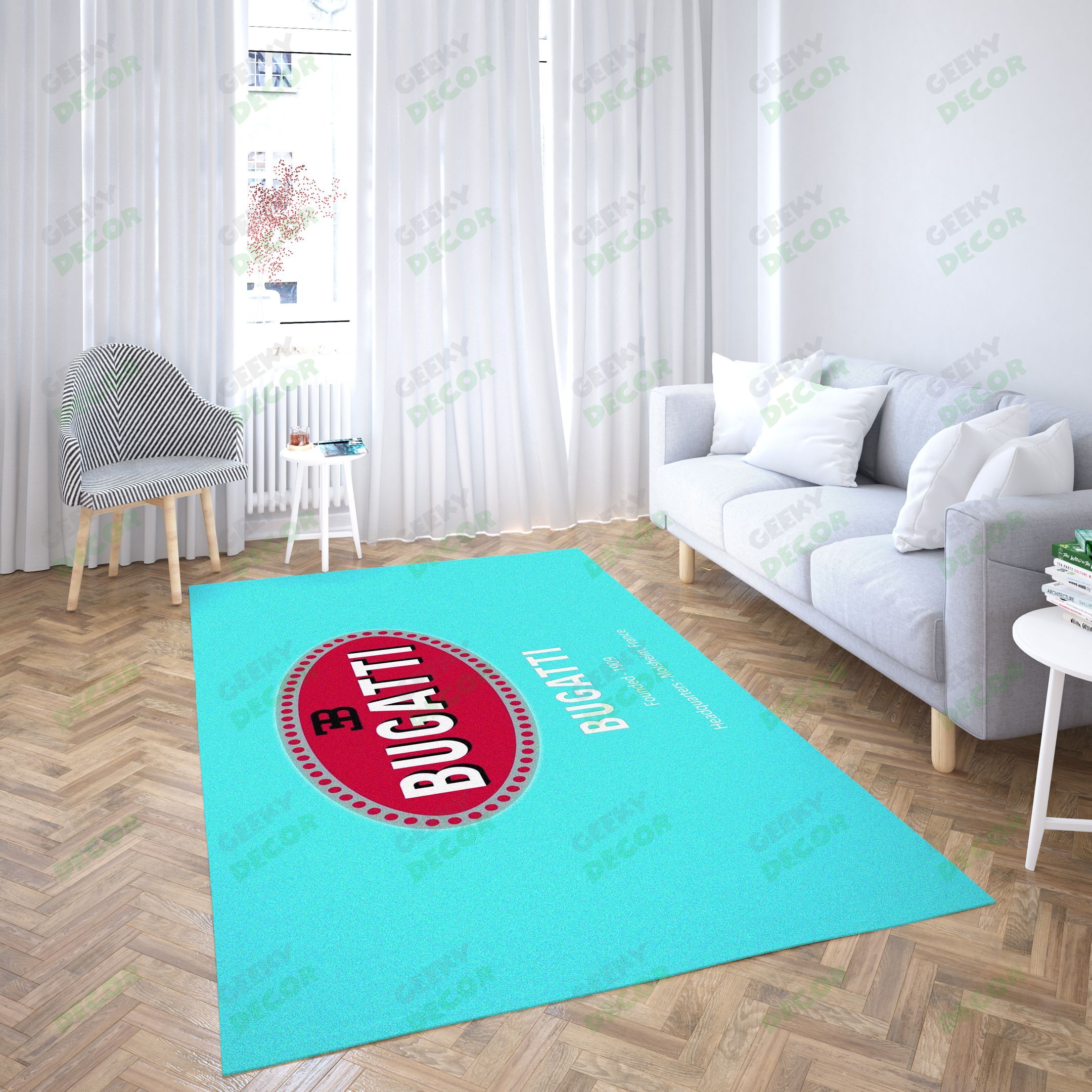 Bugatti Logo Blue Red Ellipse Design Carpet Living Room – Area Rug