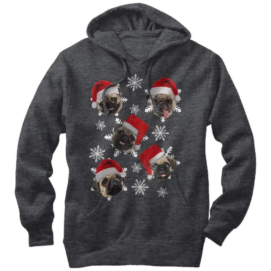 Lost Gods Women’S Ugly Christmas Pug Snowflakes  Lightweight Hoodie Charcoal Heather