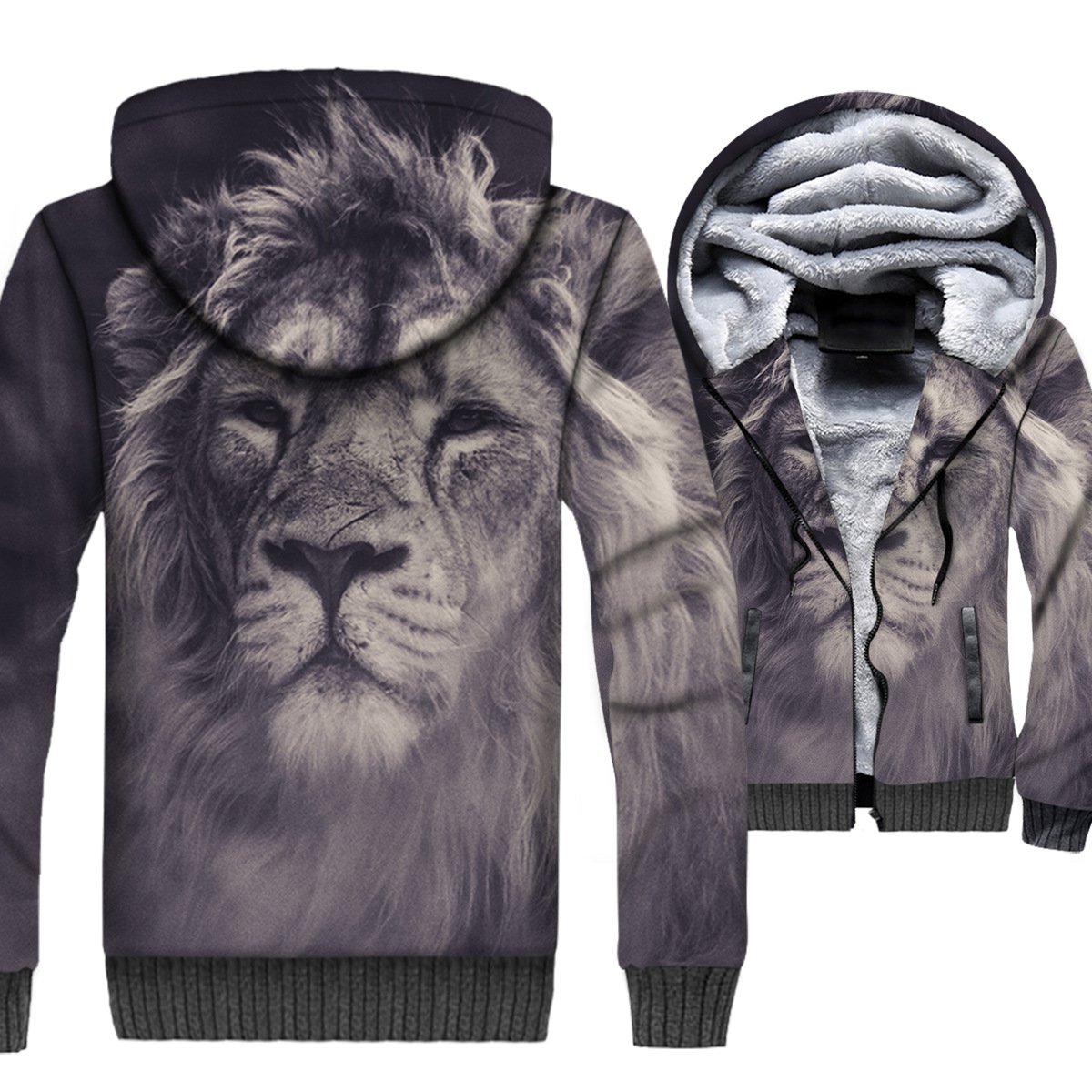 Animal Jackets – Animal Series Lion Icon Grey Super Cool 3D Fleece Jacket