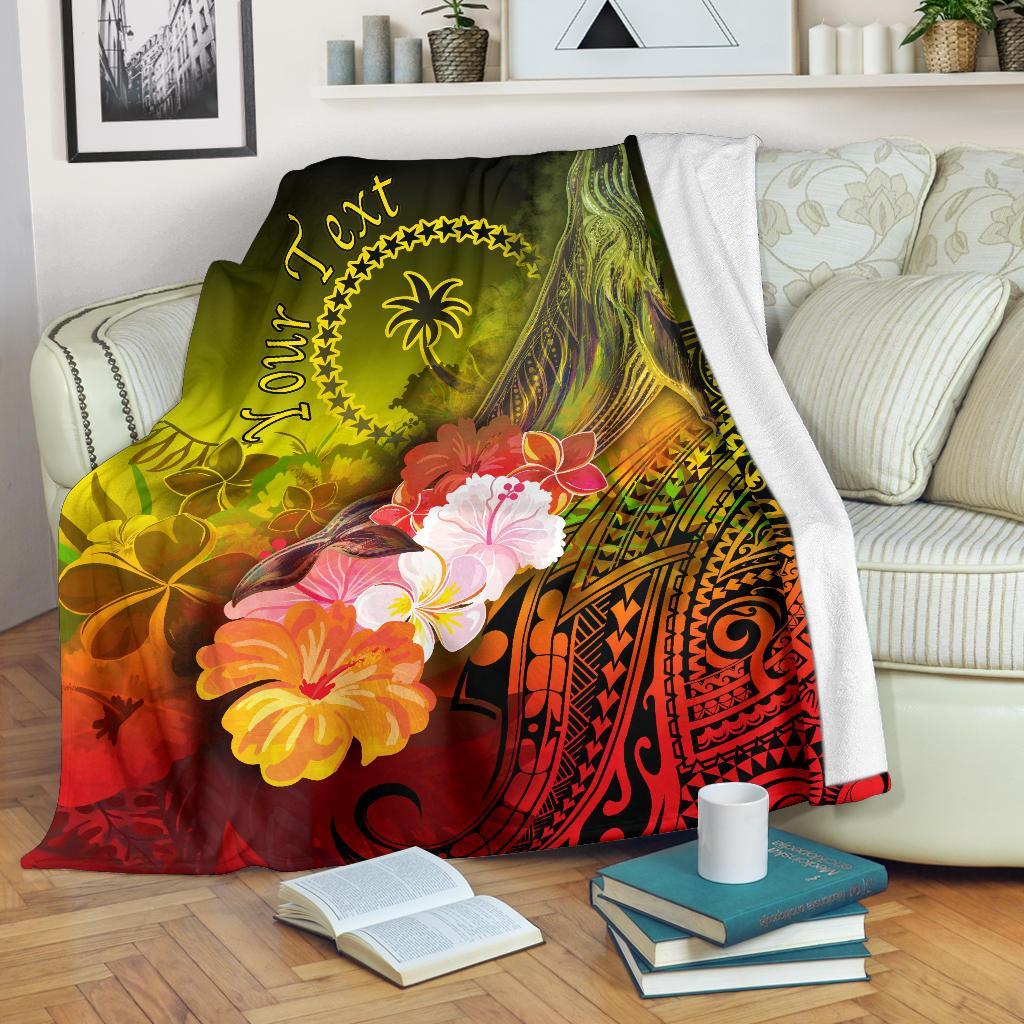 [Custom Personalised] Chuuk Premium Blanket – Humpback Whale With Tropical Flowers (Yellow)