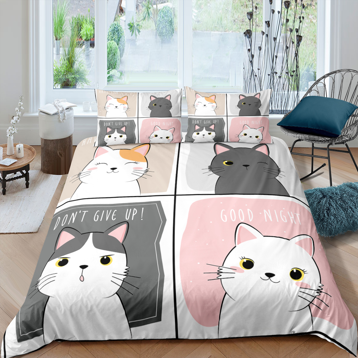 Cartoon Kitten Printed Bedding Set Cute Pet Cats Duvet Cover Set For Twin Full King Double Sizes Pillowcase Home Bedclothes