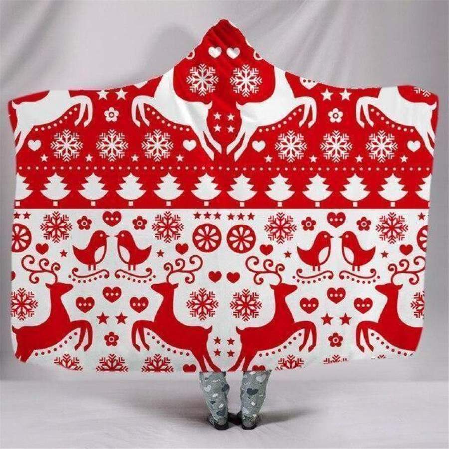 X-Mas Reindeers X Birds Hooded Blanket Christmas Decoration Ideas Christmas Gift Ideas