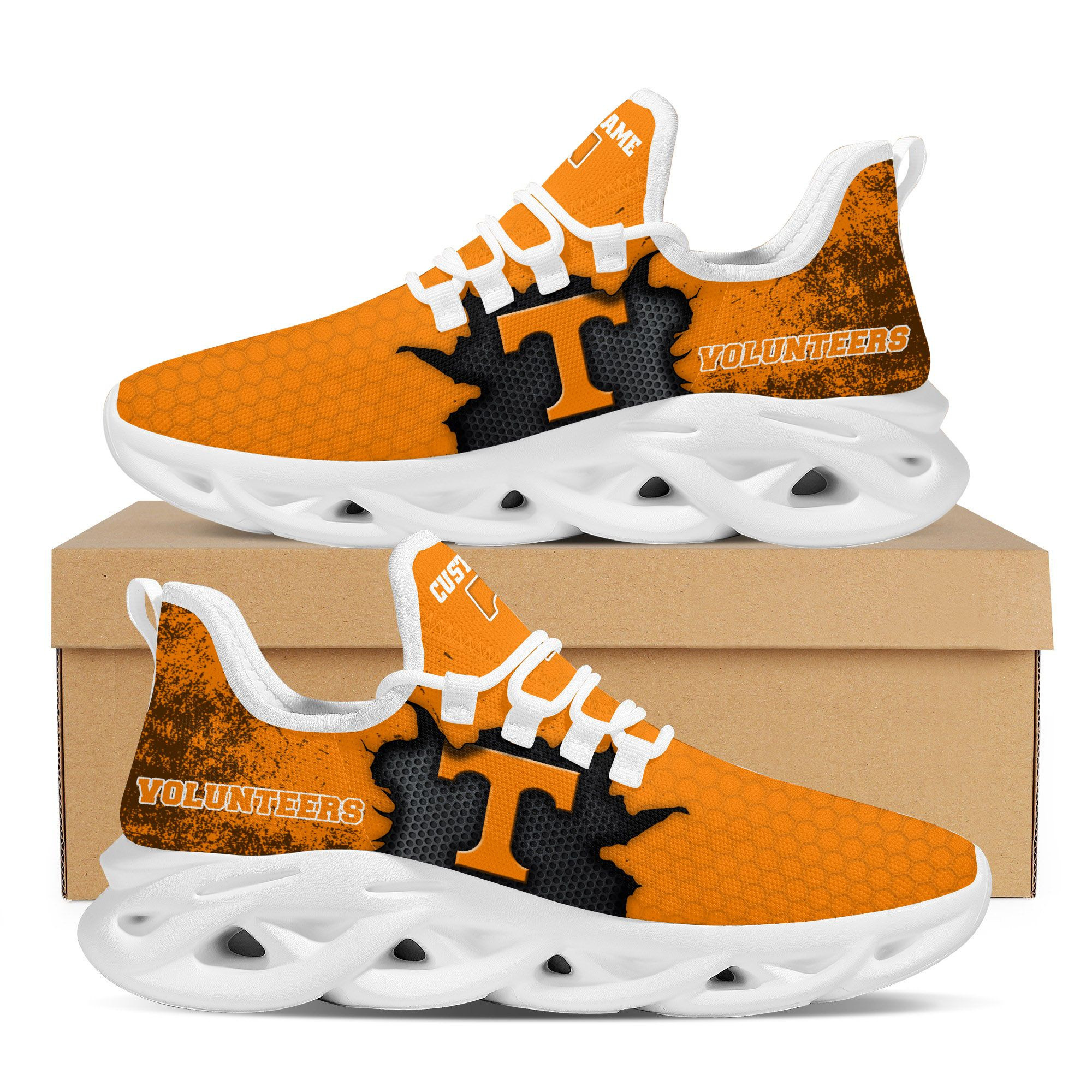 Tennessee Volunteers Cracked Design Trending Max Soul Clunky Sneaker Shoes Custom Name Personalized For Mens Womens Fans