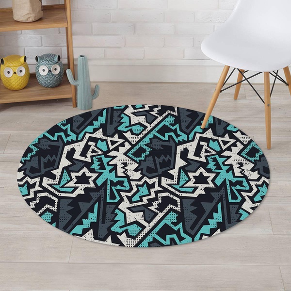 Graffiti Geometric Print Round Rug