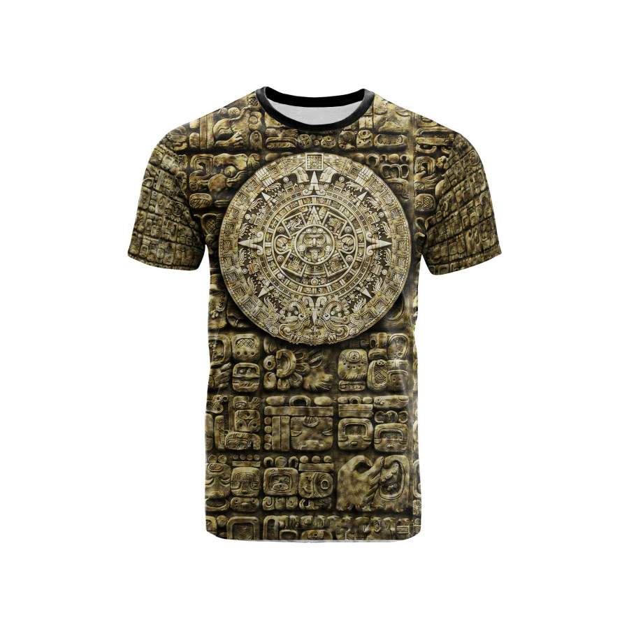 Aztec Warrior T-Shirt – Mayan Calendar Aztec Hieroglyphic Mayan T-Shirt Mexican Gold Style