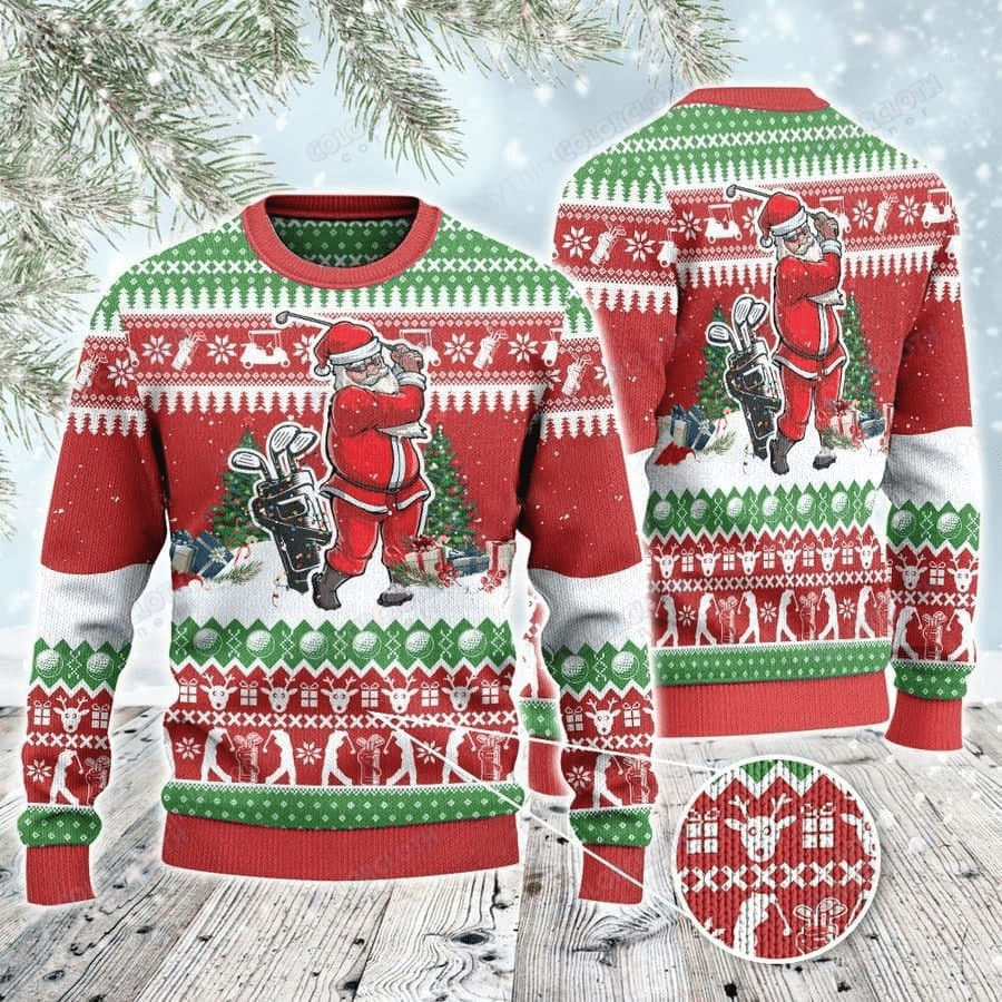 Golf Lovers Christmas Gift Santa Playing Golf Wool Sweater Tv057655