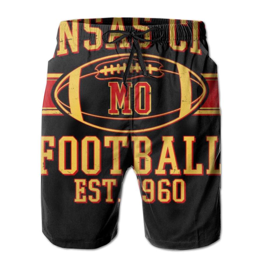 2 Pack Kansas City MO Football Est 1960 Poster Men Swim Trunks Drawstring Elastic Waist Quick Dry Beach Shorts with Mesh Lining Swimwear Bathing Suits