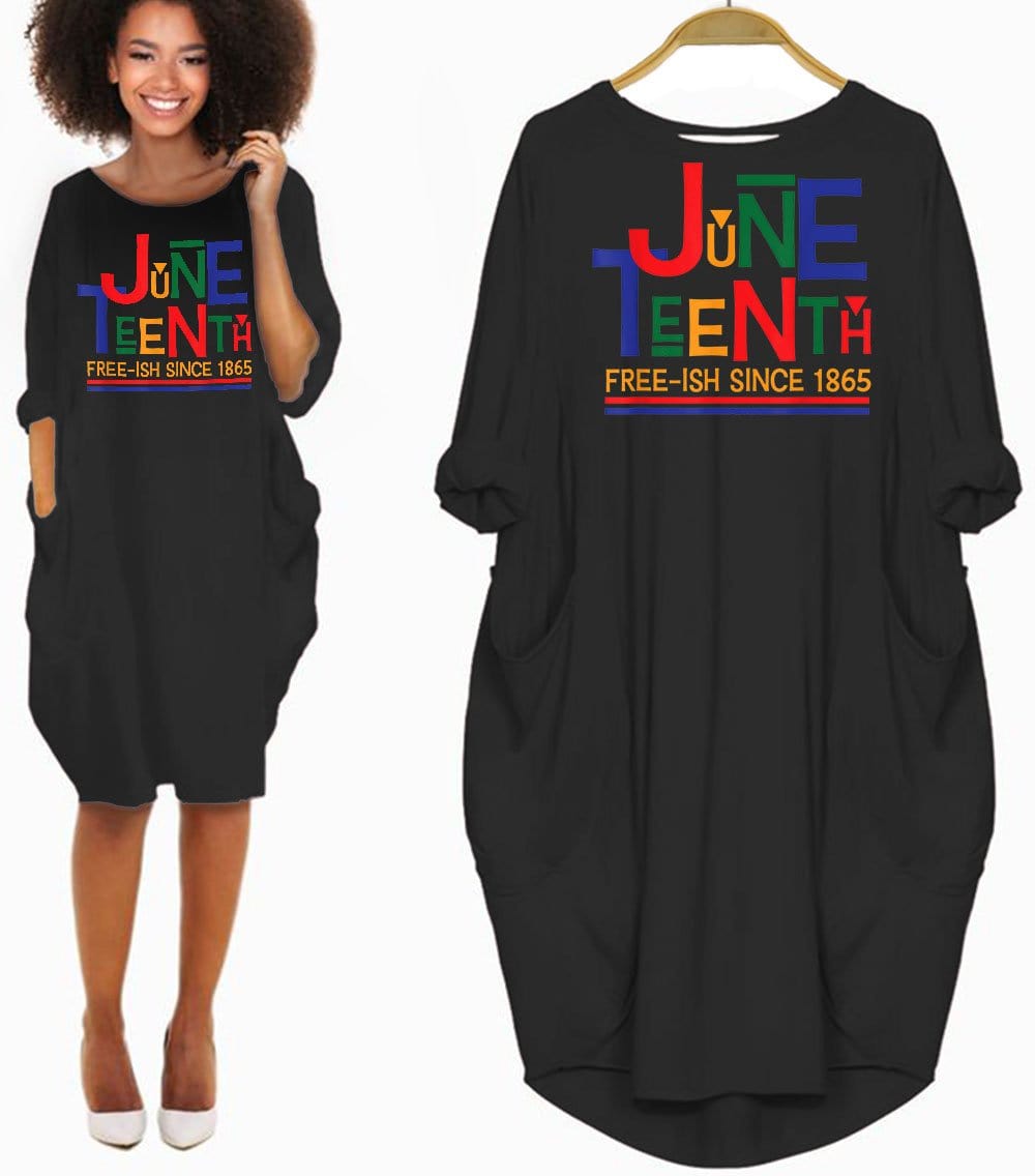 African American Dresses Juneteenth Celebration Free-Ish Since 1865 Pretty Black American Girl Long Sleeve Pocket Dress African Dresses For Girls