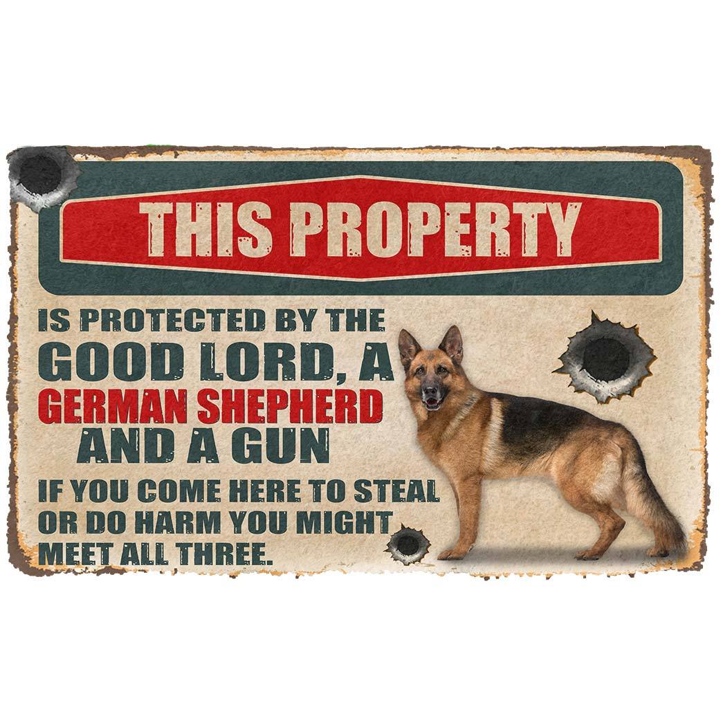 Gearhumans 3D German Shepherd This Property Is Protected Custom Doormat