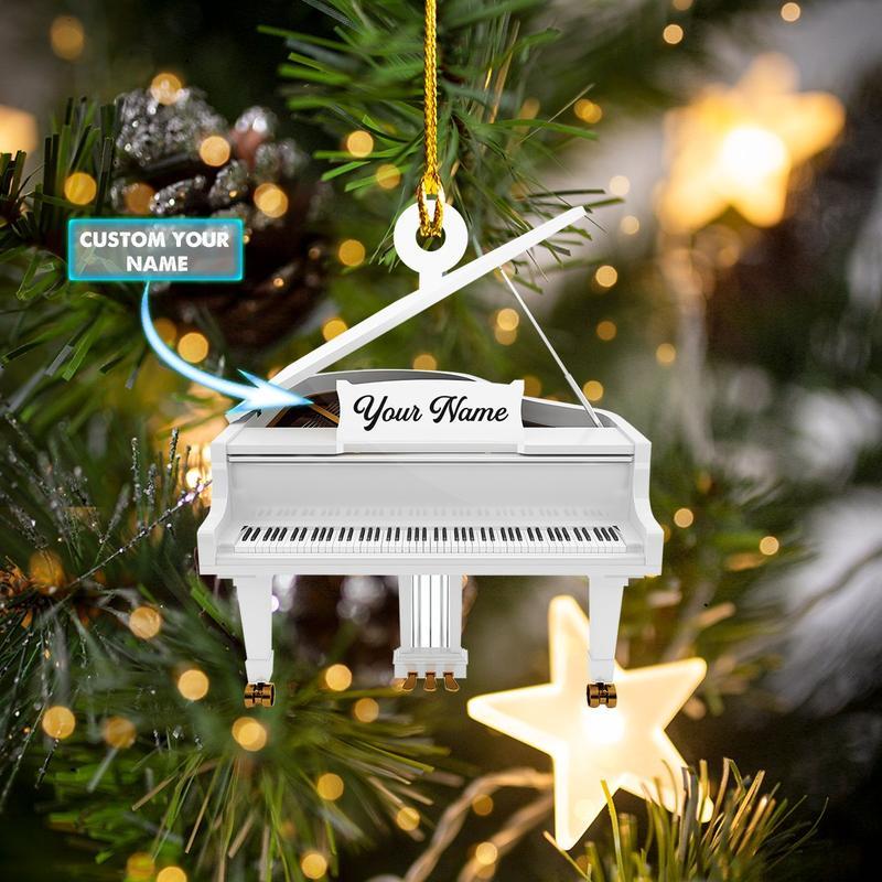 Custom Name White Piano Custom Shaped Ornament