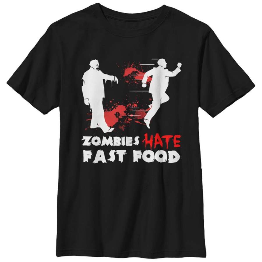 Lost Gods Boy’s Halloween Zombies Hate Fast Food  T Shirt Black S