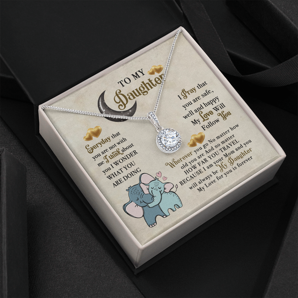 To My Daughter Elephant Mom Birthday Gift – Mom To Daughter Forever Love Necklace Gift – Mom And Daughter Always Remember Gift From Mom – Daughter Wedding Day Gift From Mom –  Mom To Daughter Necklace Jewelry Gift Love Mom To Daughter Necklace