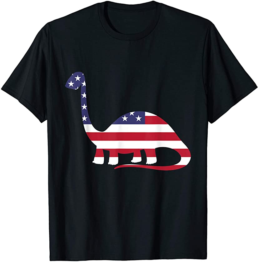 USA Independence Day July 4th American Flag Dinosaur T-Shirt