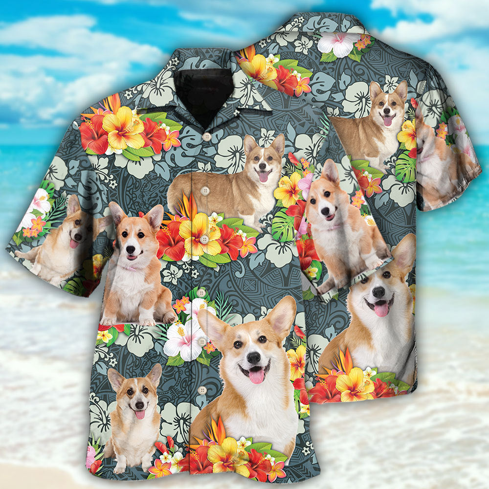 Corgi Tropical Floral Hawaii Shirt Ha37025