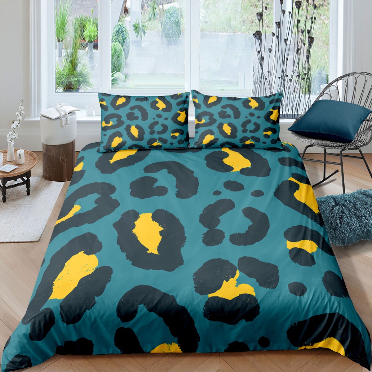 Yellow Leopard Bedding Set Fashion Cartoon 3D Duvet Cover Set Cool Bed Linen Twin Queen King Size