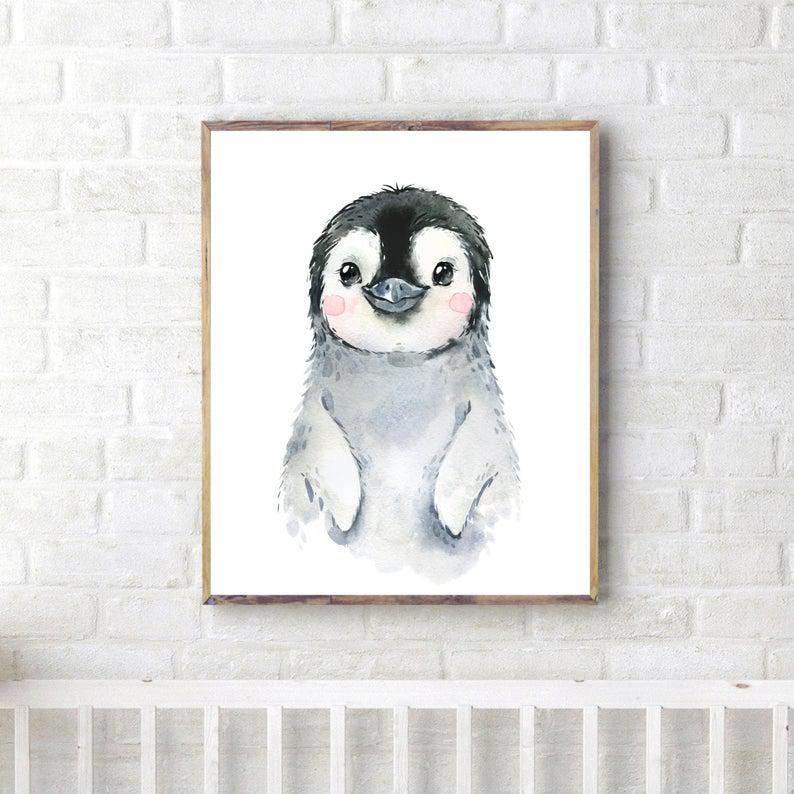 Watercolor Penguin Poster, Nursery Wall Art, Kids Room Wall Decor