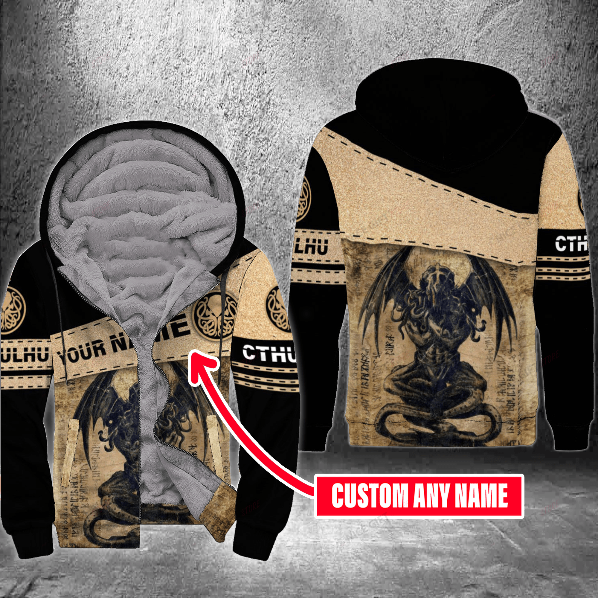 Cthulhu Custom Name Fleece Zip Hoodie Fzh-R0M1