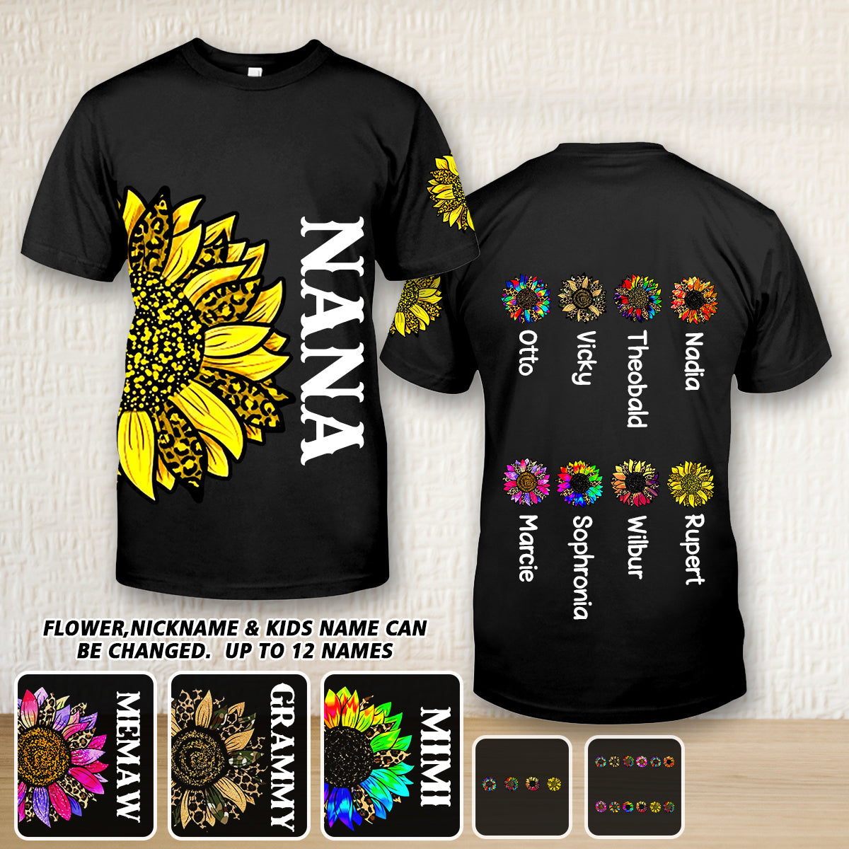 Personalized Colorful Grandma & Flowers With Kid’S Name T-Shirt, Mom Mimi Nana Shirt, Mother’S Day Shirt