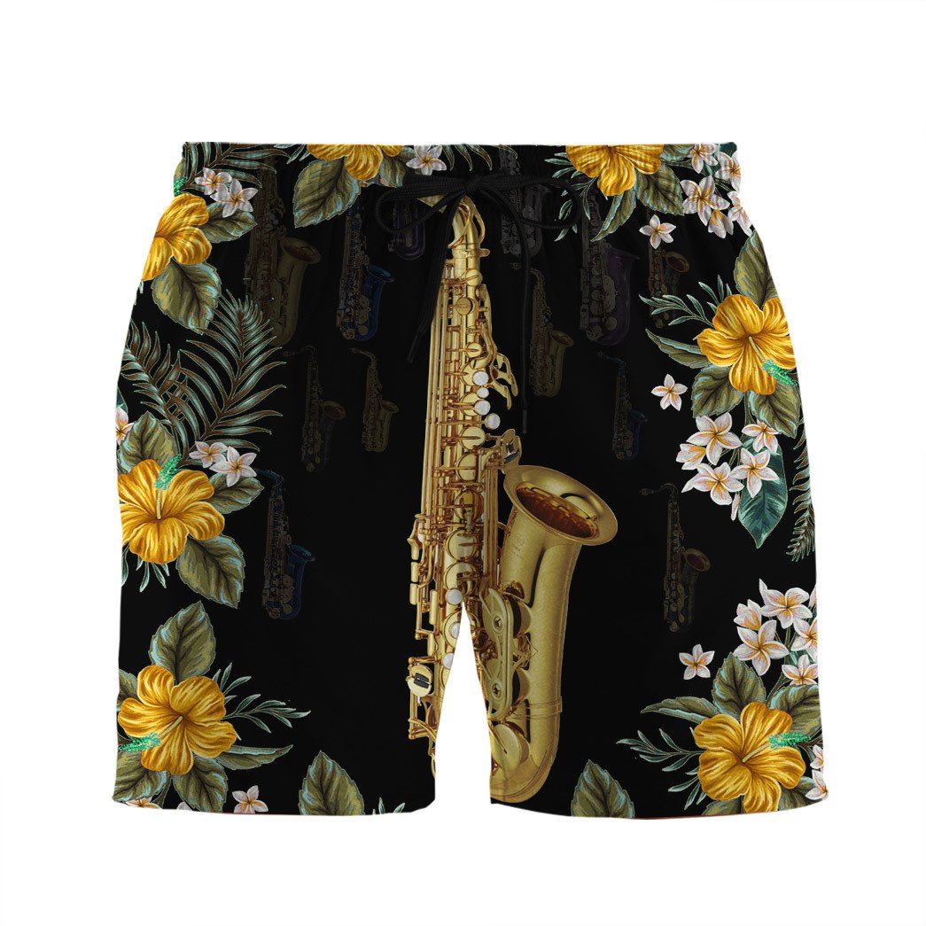 Gearhumans Saxophone Hawaiian Custom Beach Shorts Swim Trunks Ha32347