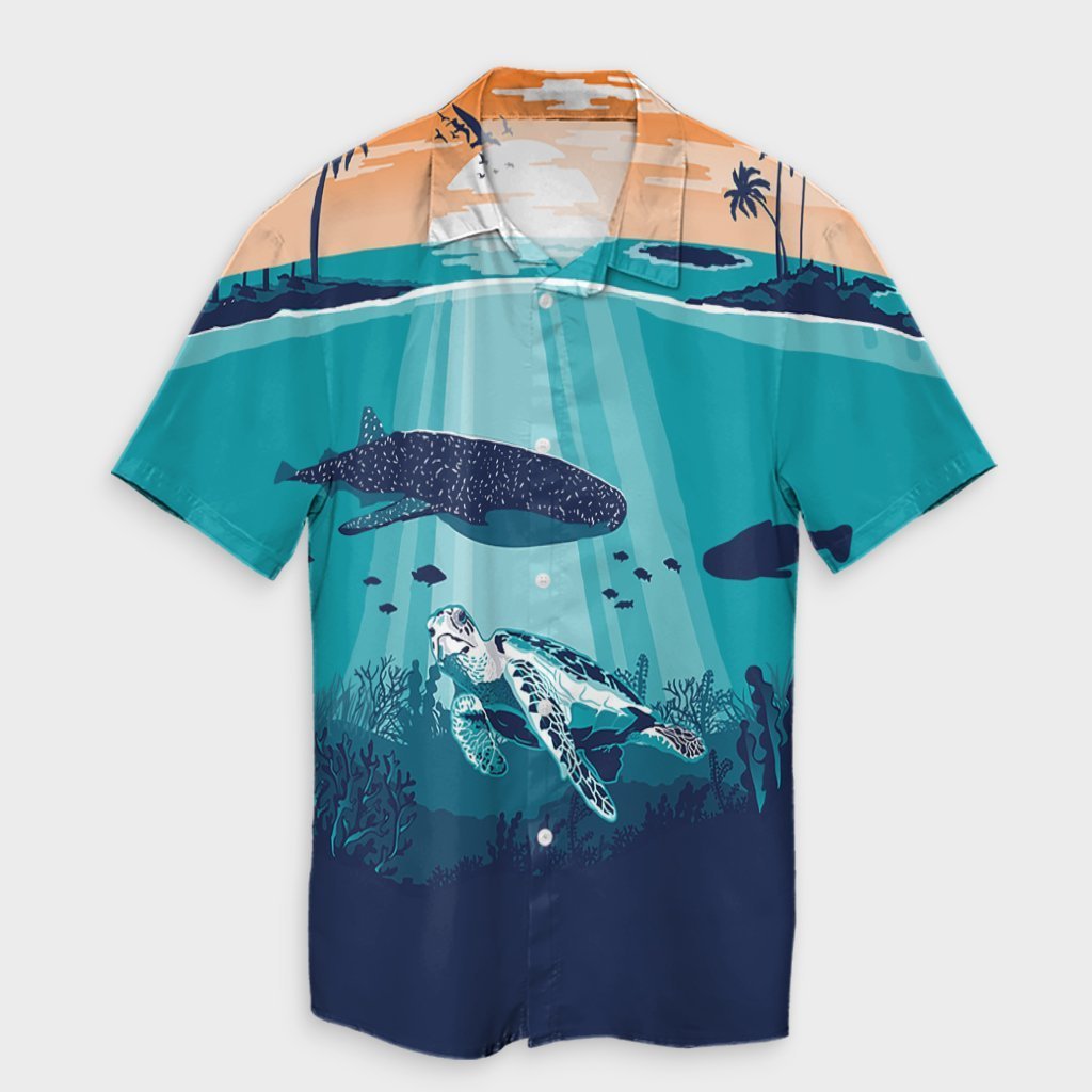 Hawaiian Whale And Turtle In Sunset Polynesian Hawaiian Shirt