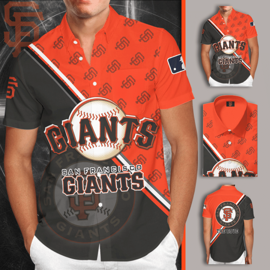 San Francisco Giants All Over Print 3D Short Sleeve Dress Shirt Hawaiian Summer Aloha Beach Shirt – Brown Orange-Tph