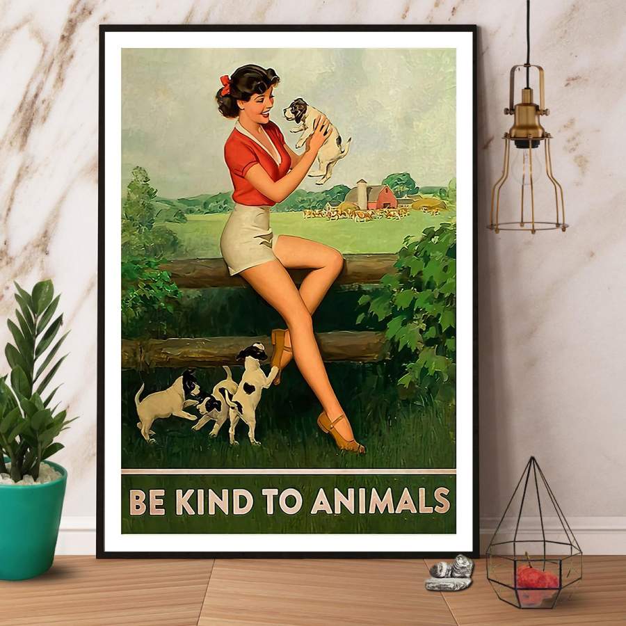 Veterinarian woman dog be kind to animals paper poster no frame/ wrapped canvas wall decor full size