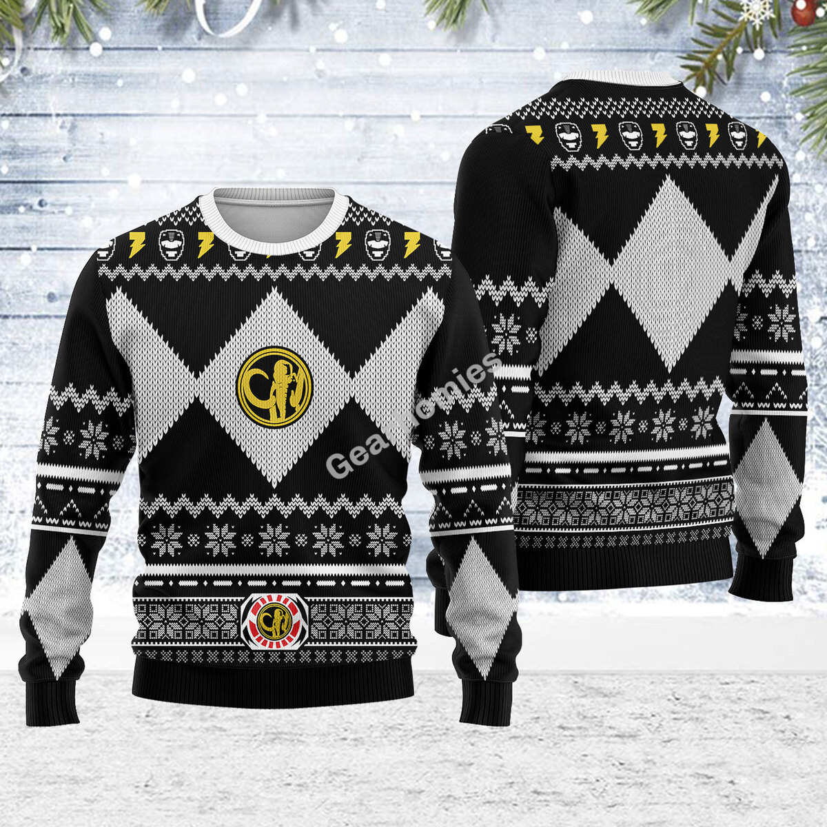 Merry Christmas Gearhomies Unisex Christmas Sweater Black Power Ranger 3D Apparel