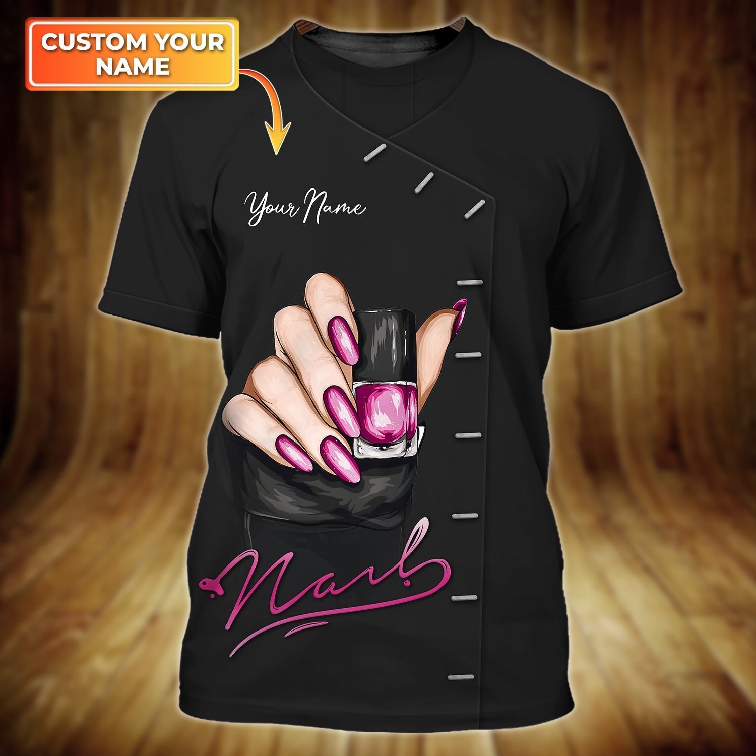 Custom Name Black Shirt For Nail Tech, Nails Shop Uniform 3D Tee Shirt, Best Gift For Nail Women