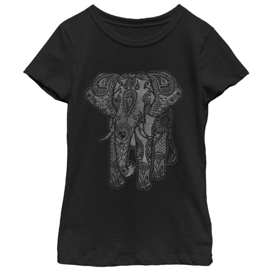 Lost Gods Girl’s Elephant Print  T Shirt Black