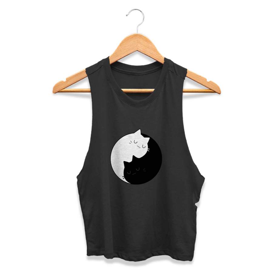 Yin Yang Cats Kittens CPY Womans Crop Tanktop Tee