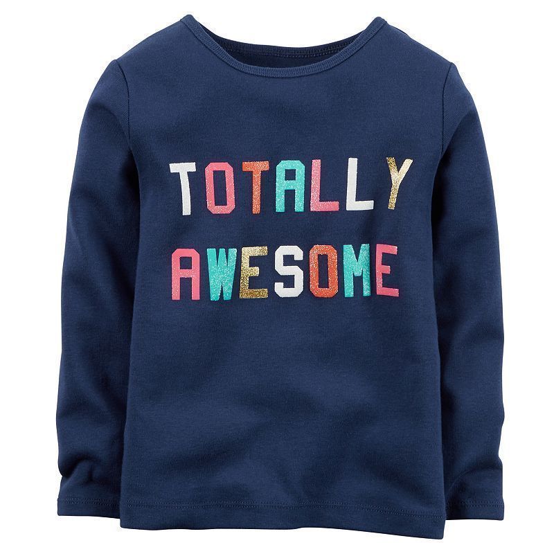 Baby Girl Carter S Glitter Totally Awesome Long Sleeve Tee Blue Shirt