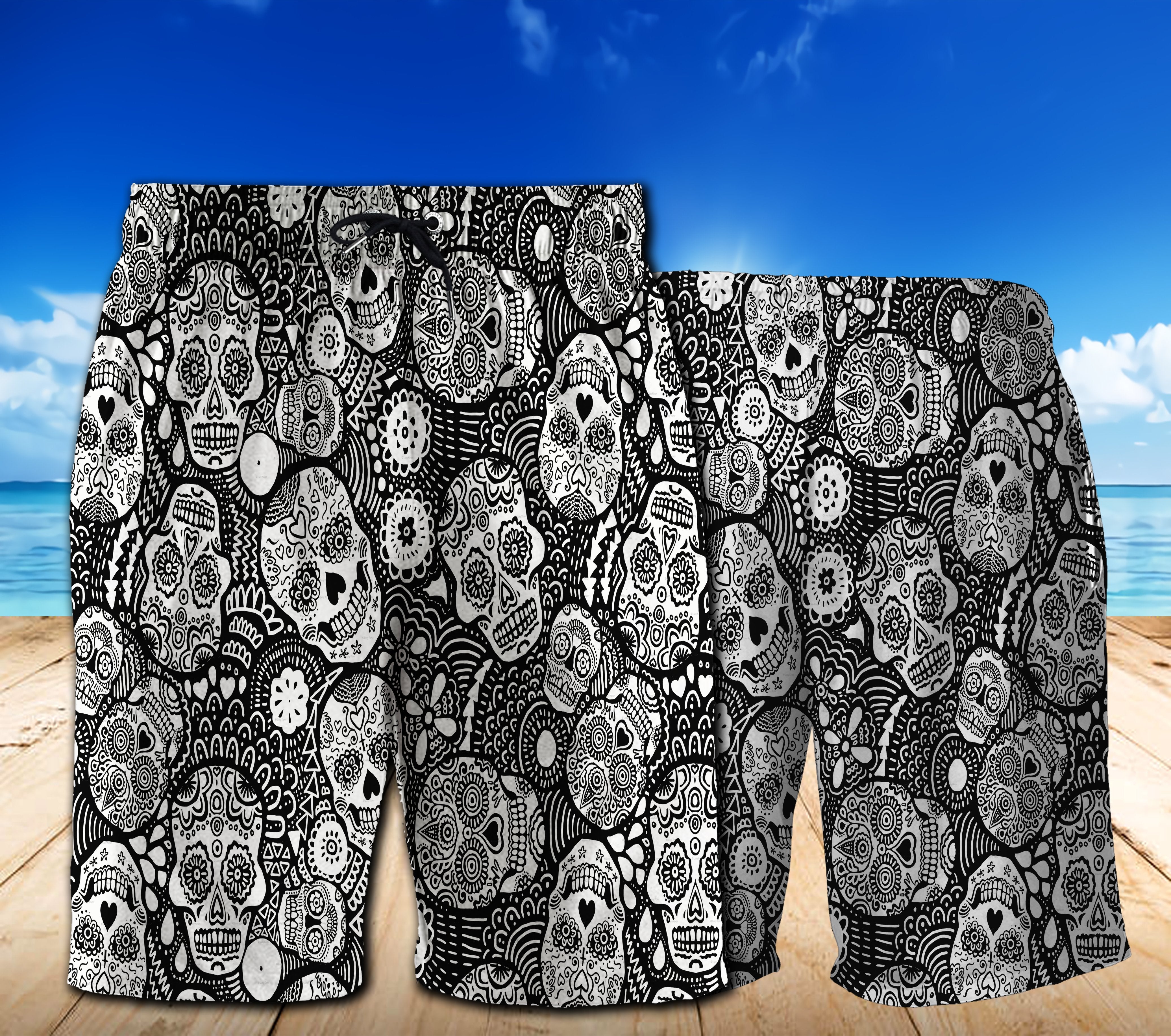 Sugar Skull Black Hawaii Beach Shorts Colorful S Ha3157