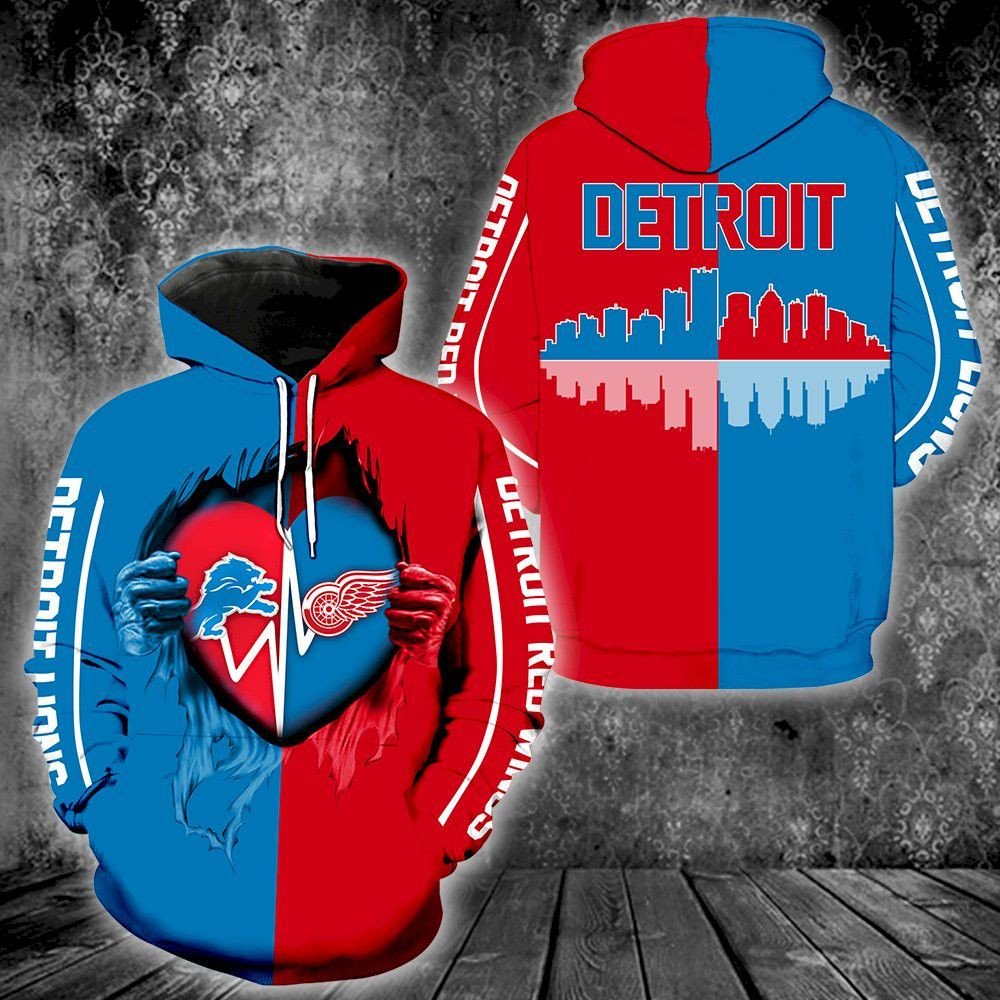 Detroit Red Wings Detroit Lions 95 Unisex 3D Hoodie Gift For Fans