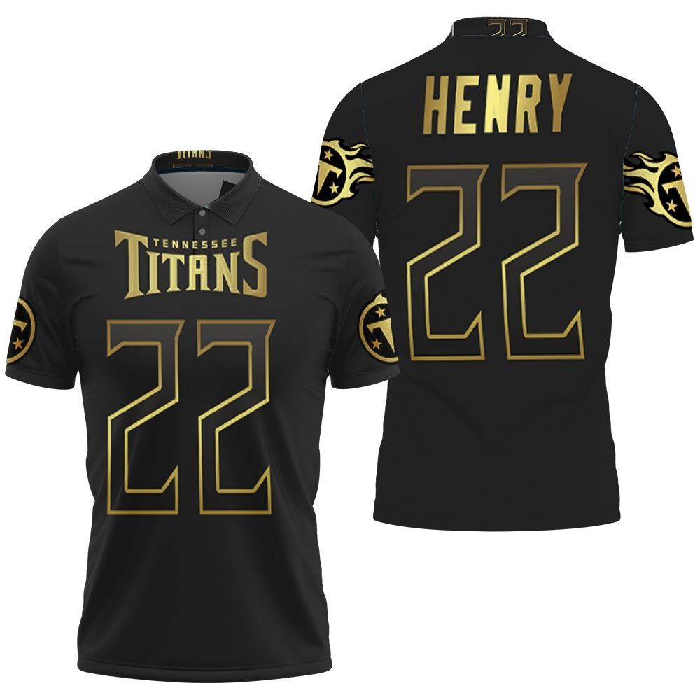 Tennessee Titans 22 Derrick Henry Black Golden Edition Jersey Inspired Style Polo Shirt