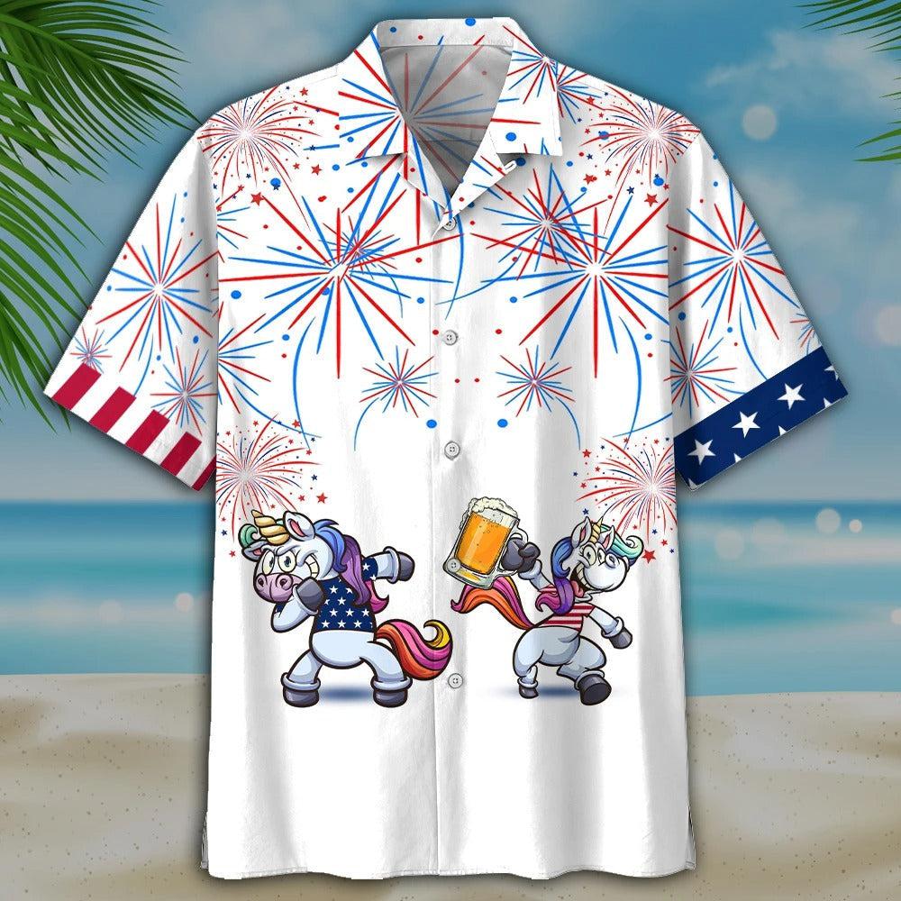 Horse Fire Work Unicorn And Beer Aloha Hawaii Shirt For Men Women Ha18443