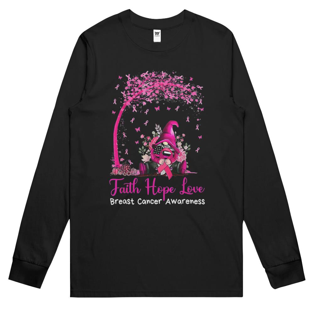 Faith Hope Love Gnome Breast Cancer Awareness Long Sleeve T Shirts