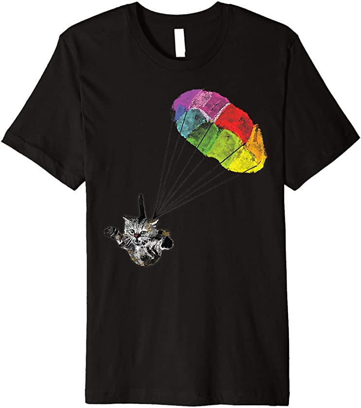 Cute Cat Parachute Skydiver Kitten Funny Kitty Skydiving Art Premium T-Shirt