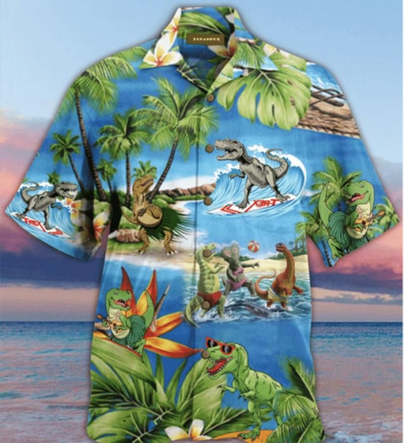 Dinosaurs Blue Green Amazing Design Hawaii Shirt Ha46669