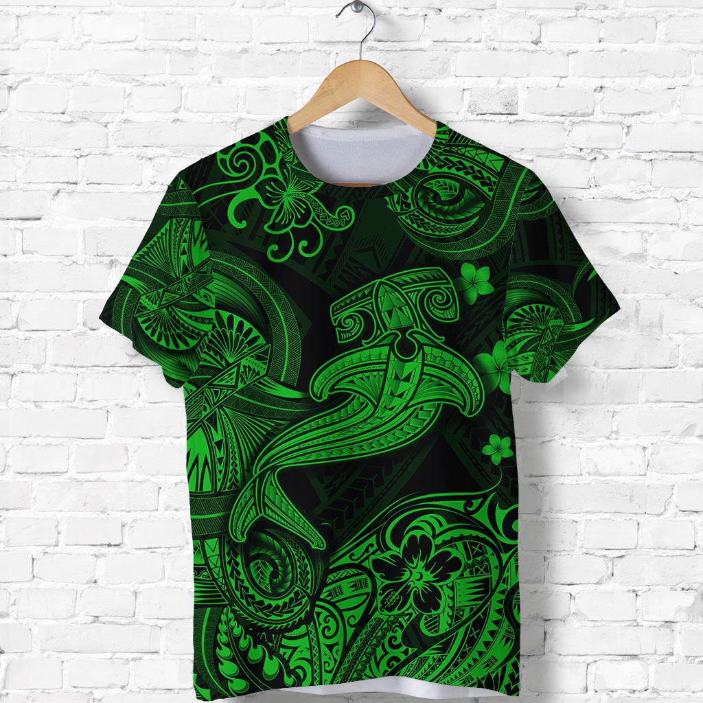 Hawaiian Hammer Shark Polynesian T Shirt Unique Style Green Ha28073