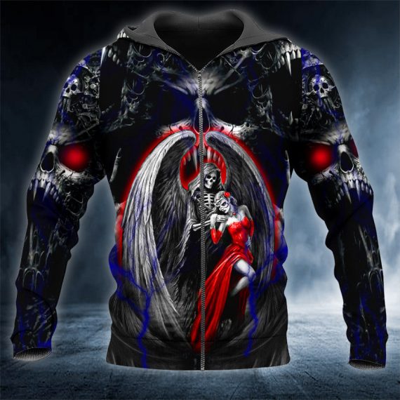 Women N Grim Reaper Couple Love Skull 3D All Over Printed Unisex Zip Up Hoodie Us Size