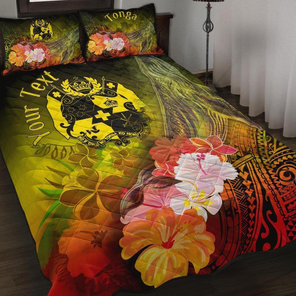 Tonga Custom Personalised Quilt Bed Set – Humpback Whale with Tropical Flowers (Yellow)- BN18