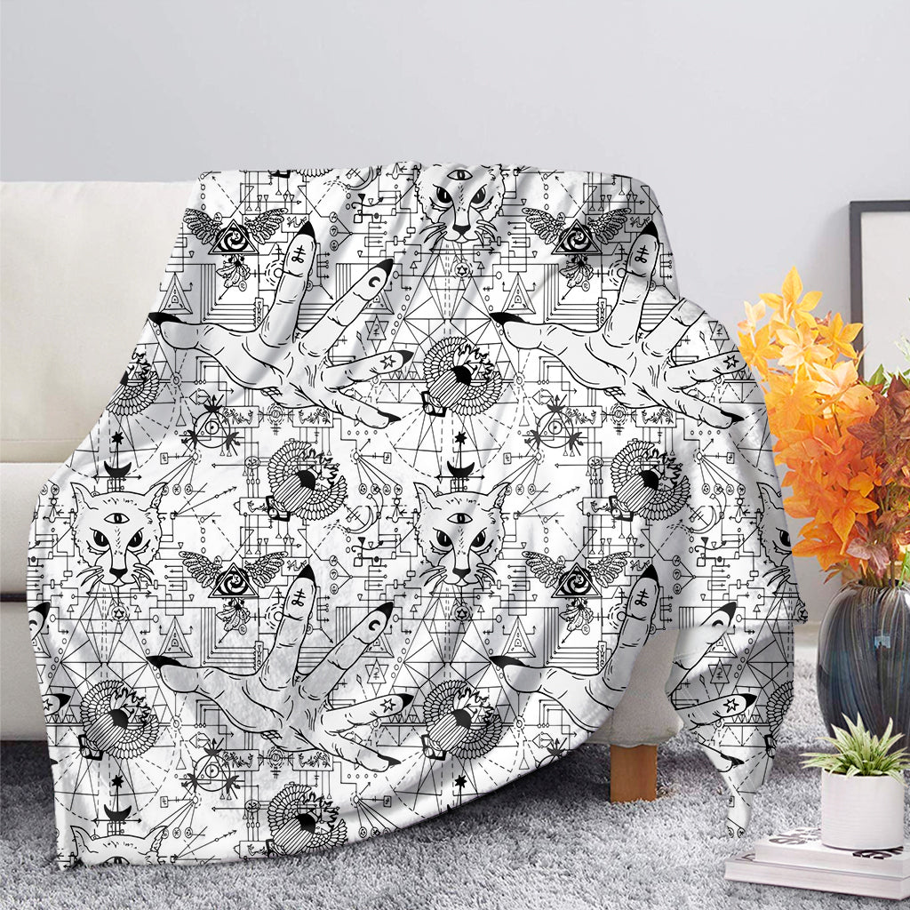 White And Black Wicca Magical Print Blanket