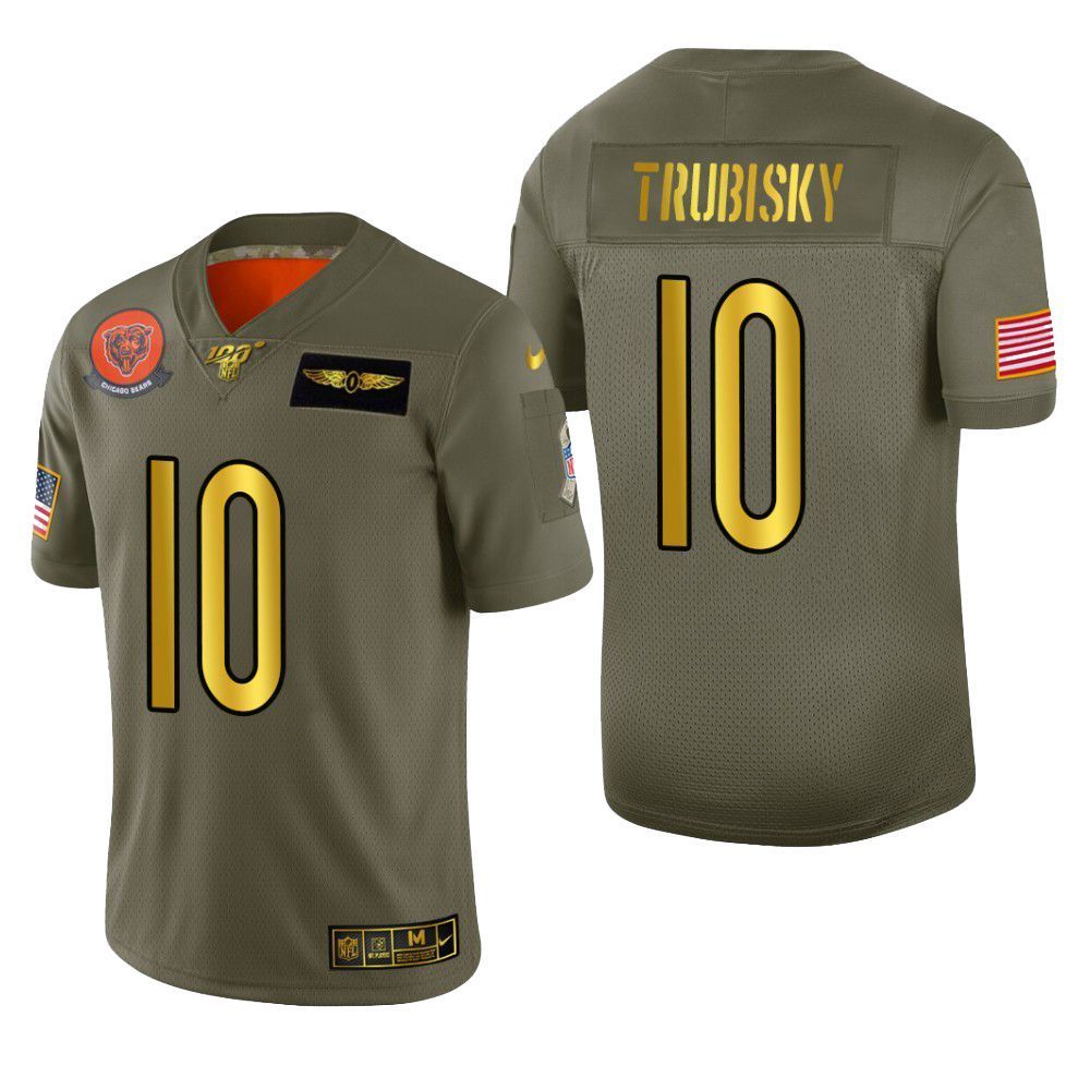 Chicago Bears Mitchell Trubisky 2019 Salute To Service NFL 100 Mens Jersey Metallic