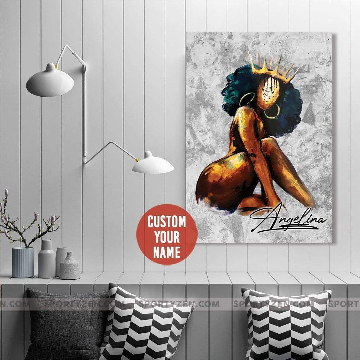 African American custom name Black queen woman Canvas Prints #225L