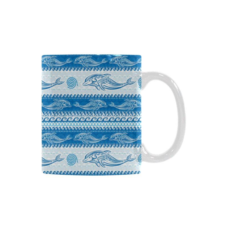 Dolphin Tribal Pattern background Classical White Mug (FulFilled In US)