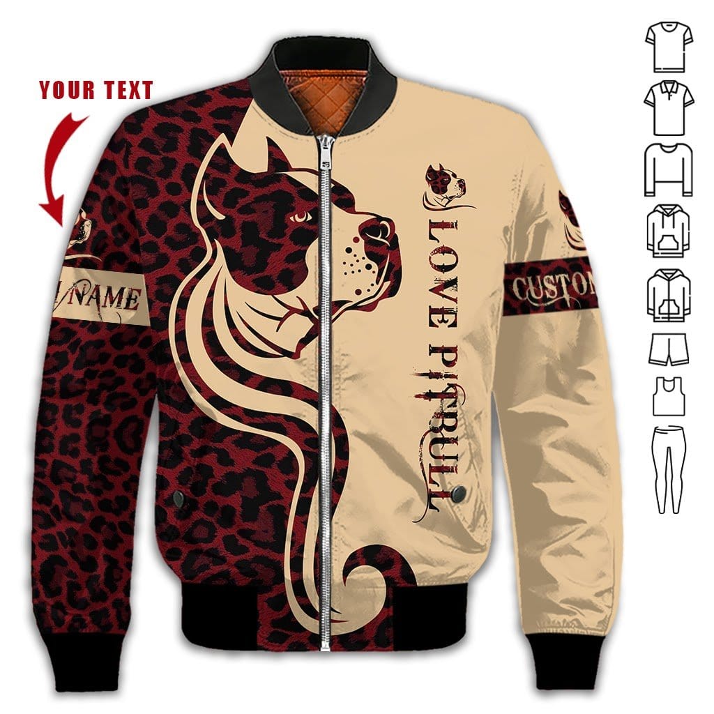 Citybarks Customized Pitbull Name Leopard Skin 3D All Over Printed Clothes MT82