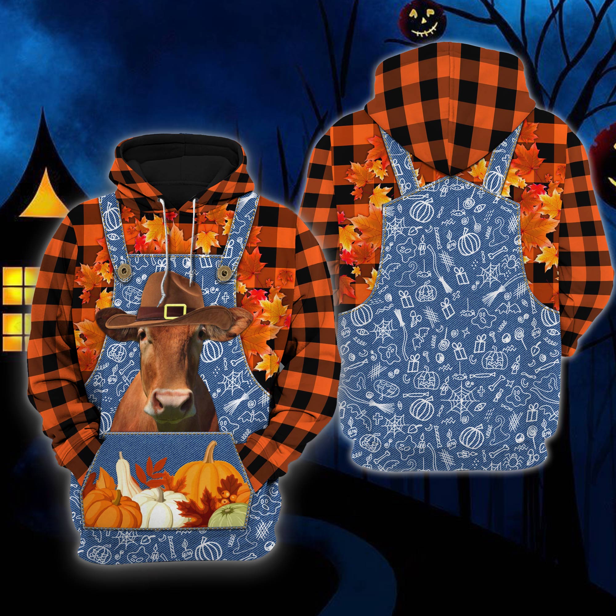 Happy Halloween Hoodie, Guernsey Orange Plaid All Printed 3D Premium Hoodies