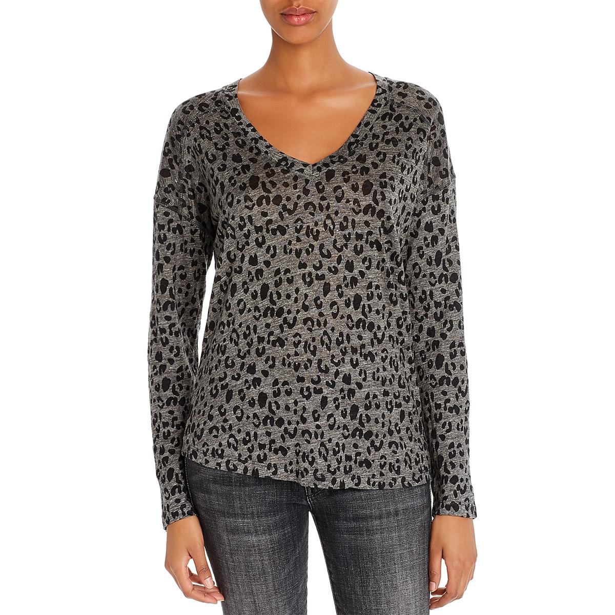 Sami Womens V-Neck Animal Print Blouse