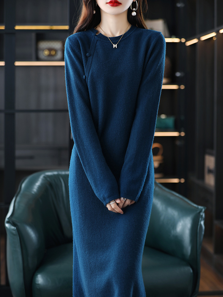 2022 New Style High Elasticity Female Cashmere Pullover 100% Wool Knitted Jumpers Winter/Autumn Fashion Longer Female Dresses alx